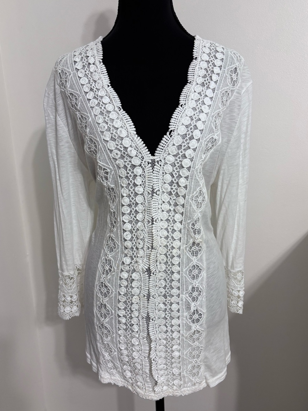 Saks Fifth Avenue women’s white crochet tunic size Large romantic cottagecore